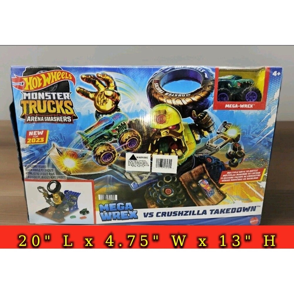 Hot Wheels Monster Trucks Arena Smashers Mega-Wrex vs. Crushzilla Takedown Plays